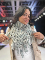 Load image into Gallery viewer, Oversized Crochet Cowl with Sterling Silver Larimar Charm – Jackie’s Crochet Design
